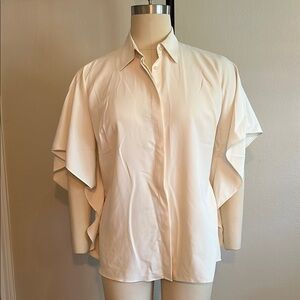 Elegant Cream Blouse with Ruffled Batwing Sleeves